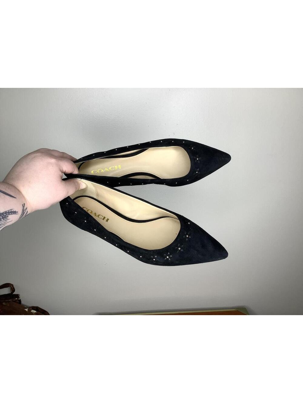 < Coach Joane Black Suede Pointed Toe Ballet Flats Size 9B > - Picture 2 of 9